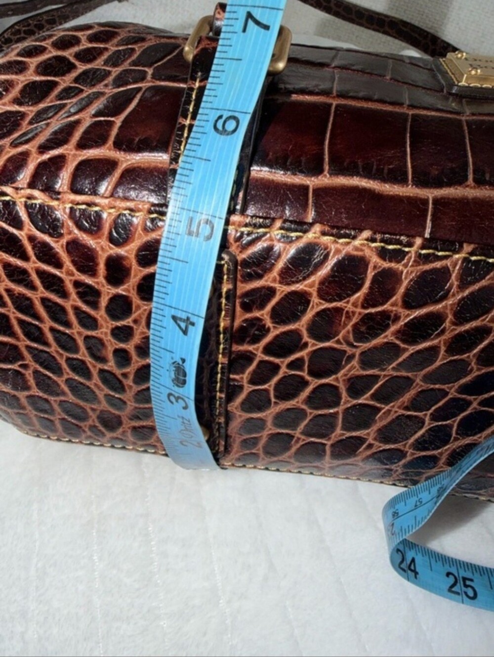 Dooney & Bourke Brown Croc-Embossed Satchel with Gold Hardware - Picture 3 of 7